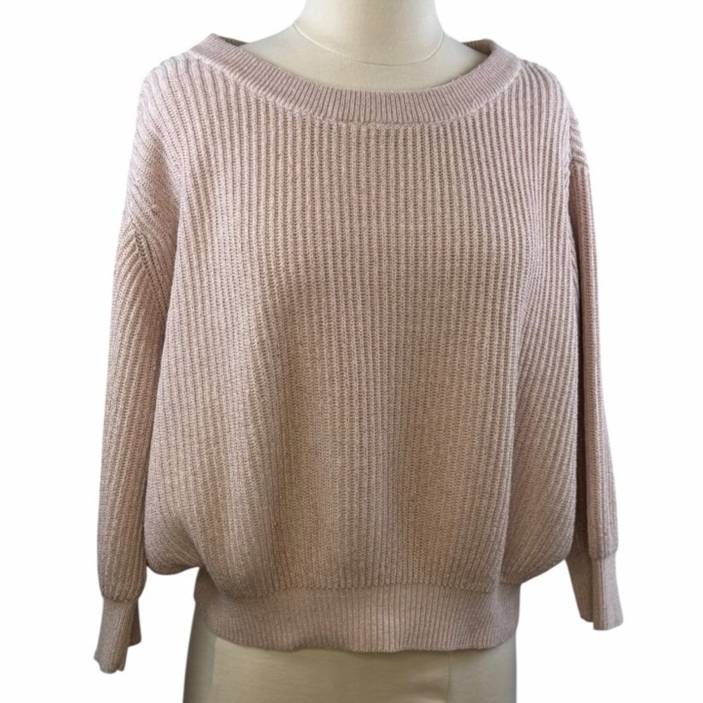 By Anthropologie Sweater Blush Crew Neck Large Knit Light Pink Gold - Picture 2 of 11